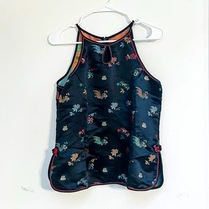 MIMI vintage Chinese-style silk top with embroidered flora and fauna. Size S.